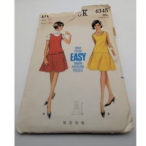 Butterick 4345 Sewing Pattern Misses Dress Jumper Size 12 Bust 32 Vintage READ